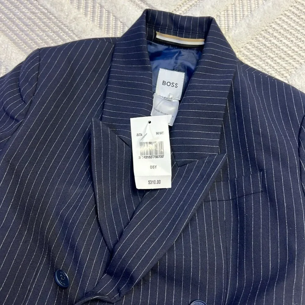 BOSS - Double Breasted Pin Stripe Suit Jacket - Navy